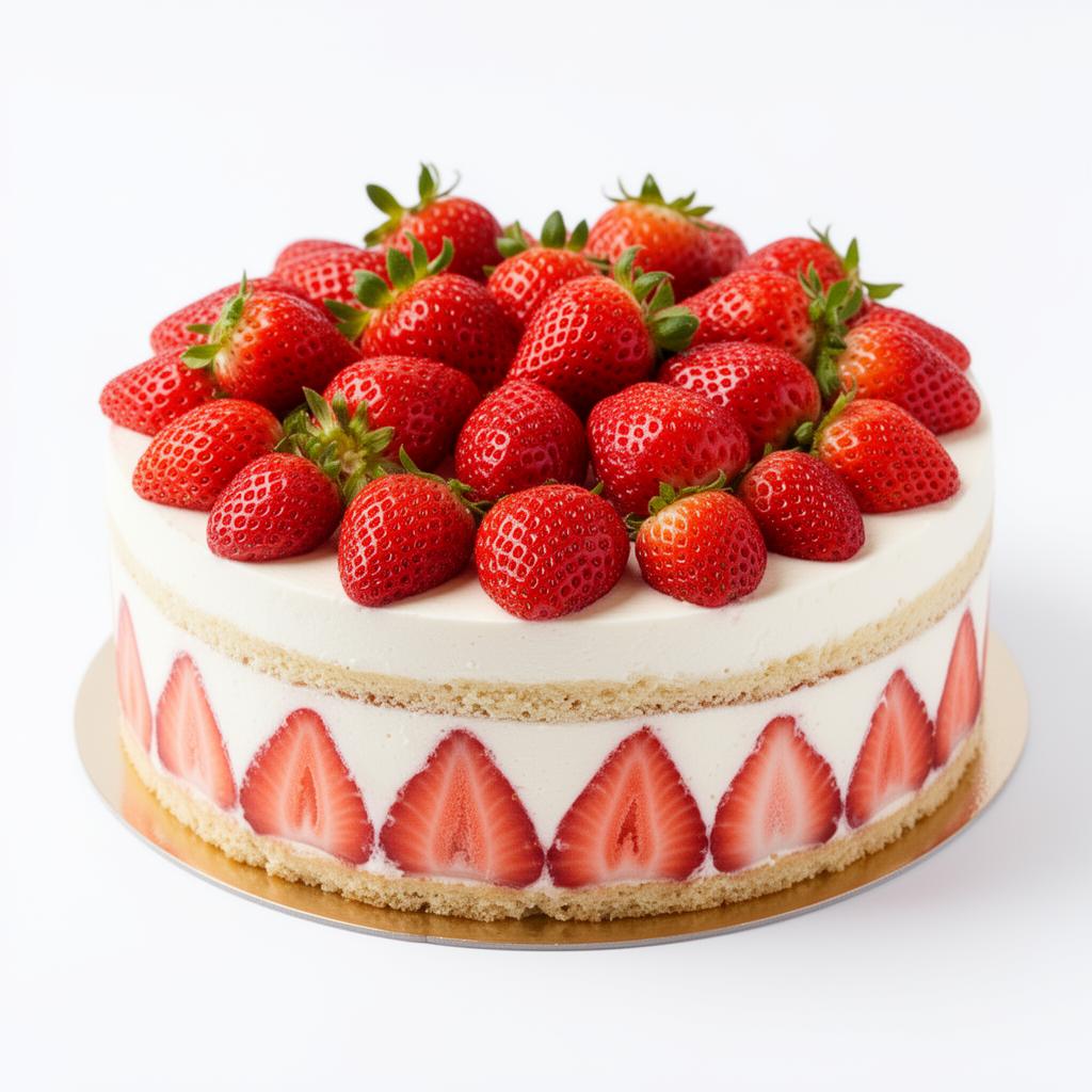 Jordgubbstårta med grädde och jordgubbar